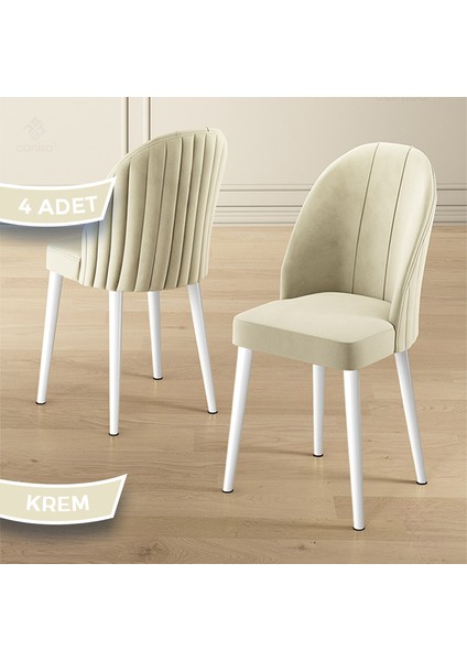 Mara Serisi 4 Adet Babyface Kumaş Beyaz Metal Ayak Mutfak Sandalyesi