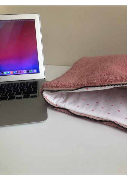 13, 14, 15, 16 inc Laptop Çantası Pembe Tedy Peluş Kumaş, Yumuşak Bilgisayar Kılıfı, % 100 Pamuklu Astarlı iç yüzey ,Fermuarlı Notebook Çantası, Kapitoneli Koruyucu Laptop Kılıfı