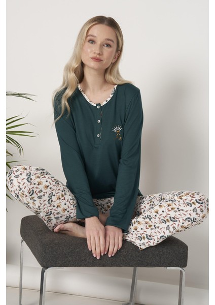 1618 Kadın Büyük Beden Uzun Kollu Pijama Takım