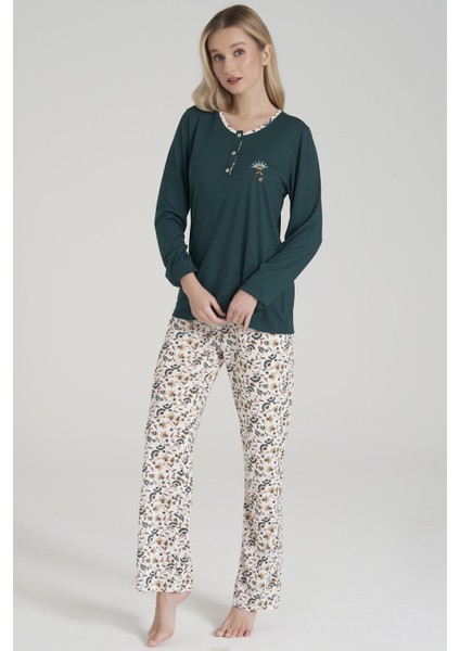 1618 Kadın Büyük Beden Uzun Kollu Pijama Takım