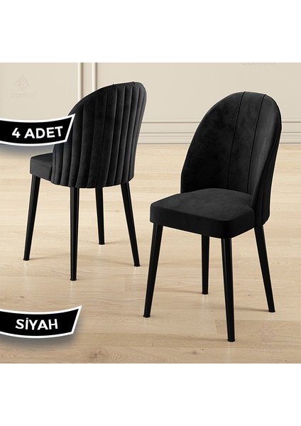 Mara Serisi 4 Adet Babyface Kumaş Siyah Metal Ayak Mutfak Sandalyesi