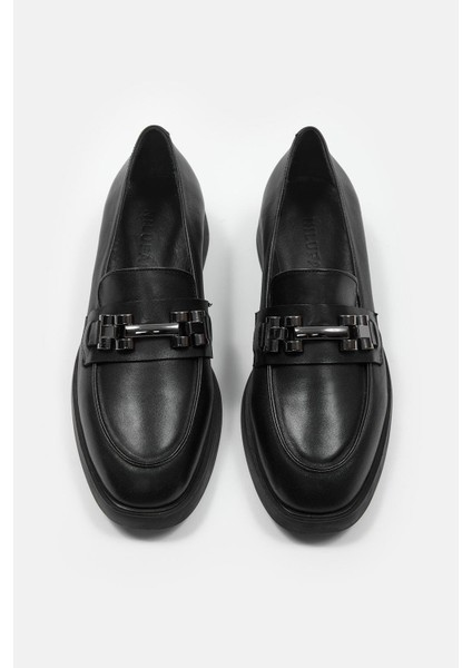 Minu Siyah Hakiki Deri Kadın Loafer