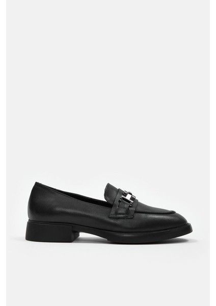 Minu Siyah Hakiki Deri Kadın Loafer