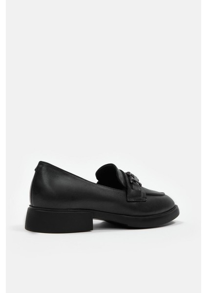 Minu Siyah Hakiki Deri Kadın Loafer