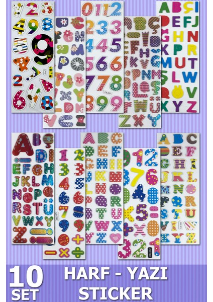 10 Set 150+ Sticker Etiket 3D Harfli Yazılı Yapıştırma Renkli Kitap Defter Stickerı
