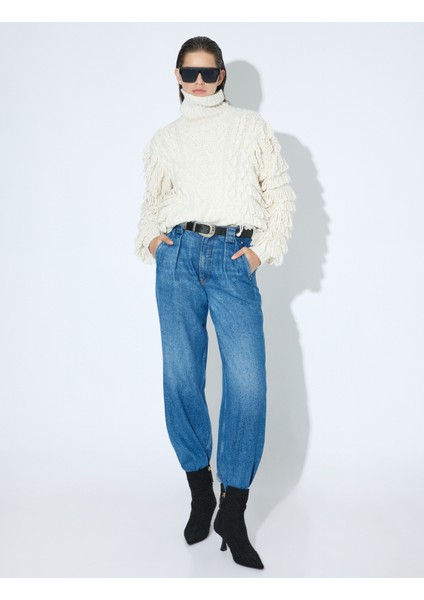 Püsküllü Örgü Kazak Balıkçı Yaka Kalça Boy Uzun Kollu indirimleri