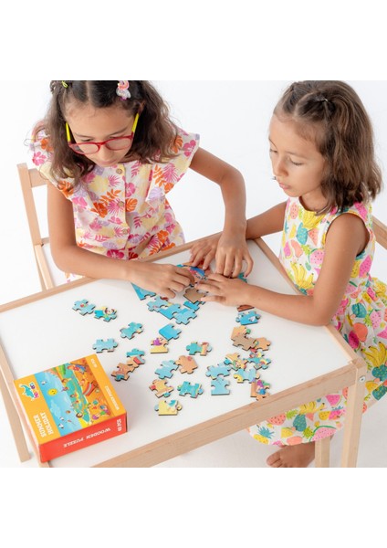 Montessori Summer Holiday Ahşap 40 Parça Puzzle Seti/ 1+ Yaş/ Eğitici, Öğretici ve Güvenli Çocuk Oyuncağı