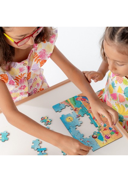 Montessori Summer Holiday Ahşap 40 Parça Puzzle Seti/ 1+ Yaş/ Eğitici, Öğretici ve Güvenli Çocuk Oyuncağı