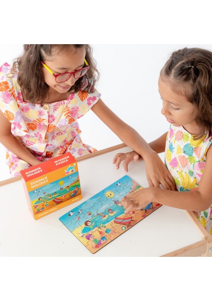 Montessori Summer Holiday Ahşap 40 Parça Puzzle Seti/ 1+ Yaş/ Eğitici, Öğretici ve Güvenli Çocuk Oyuncağı