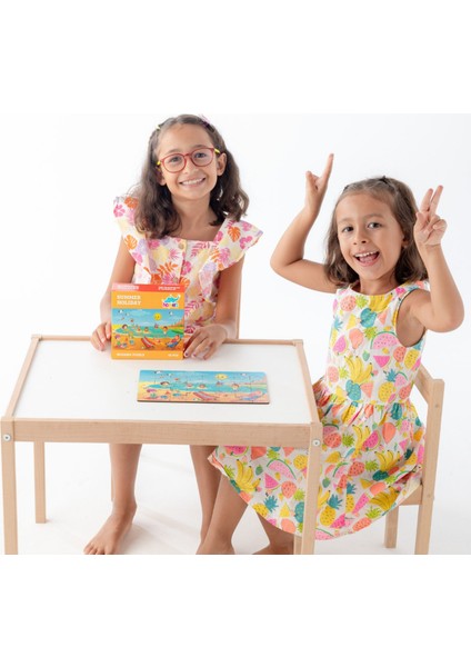 Montessori Summer Holiday Ahşap 40 Parça Puzzle Seti/ 1+ Yaş/ Eğitici, Öğretici ve Güvenli Çocuk Oyuncağı