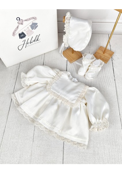 Kız Bebek Krem Güpürlü Önlüklü Mevlüt Doğum Günü Parti Elbise Set