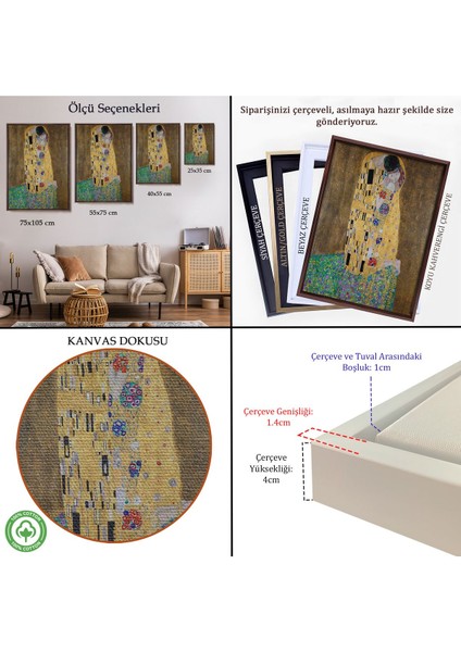 Çerçeveli Gustav Klimt'in Öpücüğü Tablo - The Kiss By Gustav KLIMT-7432