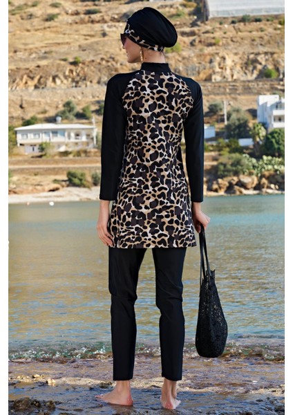 23126-1 Leopar Reglan Kol Tam Tesettür Mayo