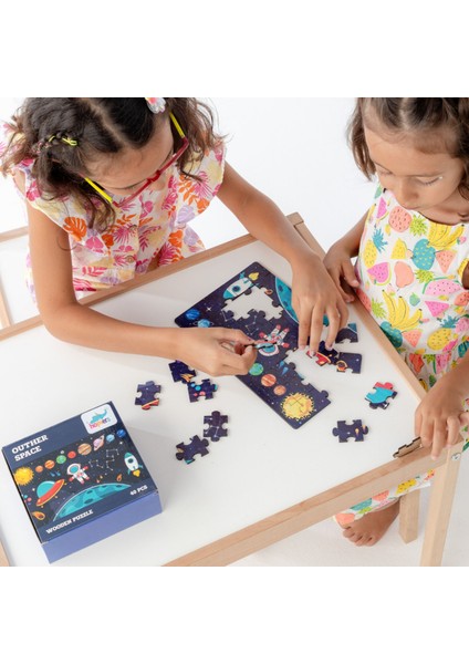 Montessori Outher Space Ahşap 40 Parça Puzzle / 1+ Yaş / Eğitici, Öğretici ve Güvenli Çocuk Oyuncağı