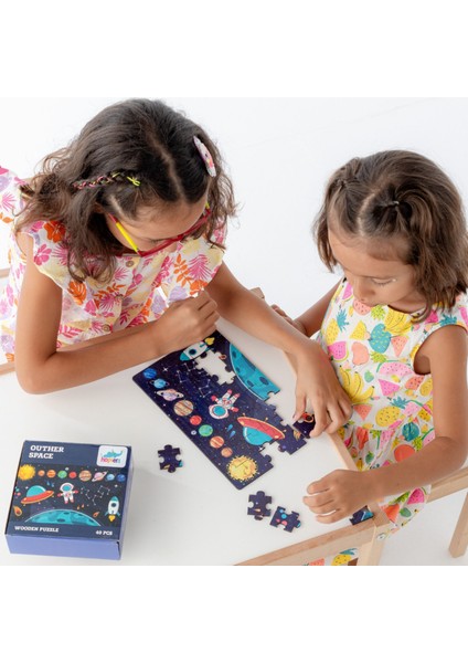 Montessori Outher Space Ahşap 40 Parça Puzzle / 1+ Yaş / Eğitici, Öğretici ve Güvenli Çocuk Oyuncağı