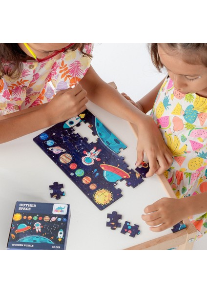 Montessori Outher Space Ahşap 40 Parça Puzzle / 1+ Yaş / Eğitici, Öğretici ve Güvenli Çocuk Oyuncağı