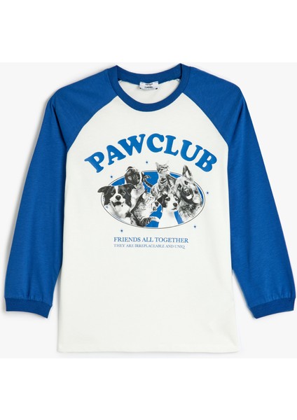 Tişört Uzun Kollu Bisiklet Yaka Köpek Baskılı Pamuklu