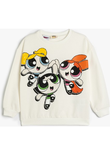 Powerpuff Girls Sweatshirt Lisanslı Uzun Kollu Bisiklet Yaka Şardonlu