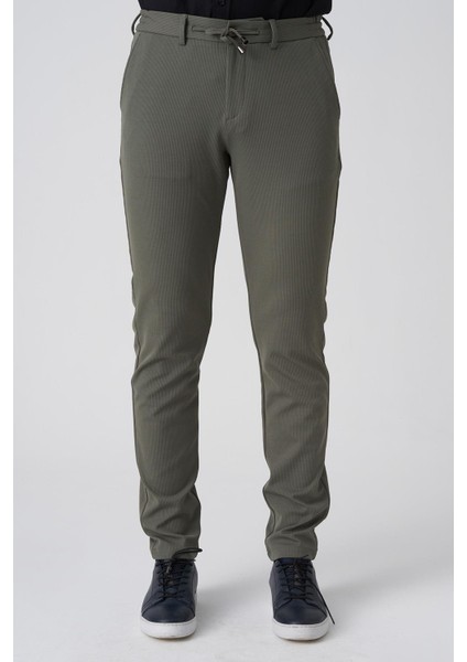 Barreiro P1036 Slim Fit Twis Bağcıklı Likralı Jogger Pantolon Haki