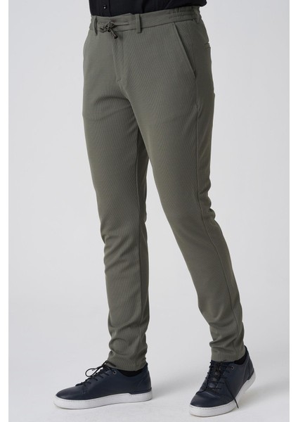 Barreiro P1036 Slim Fit Twis Bağcıklı Likralı Jogger Pantolon Haki