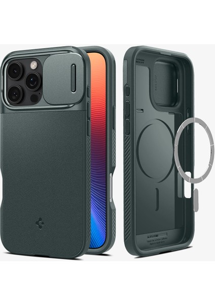 iPhone 16 Pro ile Uyumlu Kamera Korumalı MagSafe Kılıf Optik Armor Hava Kanalı Teknolojisi™ Askeri Sınıf Koruma MagFit Abyss Green Dokulu Yüzey Kapak - ACS08150 fiyatları