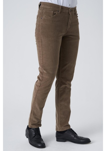 Braga P1040 Slim Fit Pamuklu Kadife Pantolon Bej