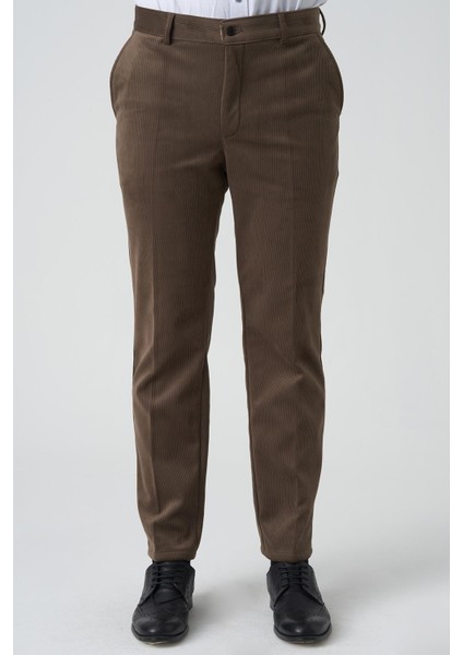 Amora P1031 Slim Fit Pamuklu Kadife Pantolon Toprak