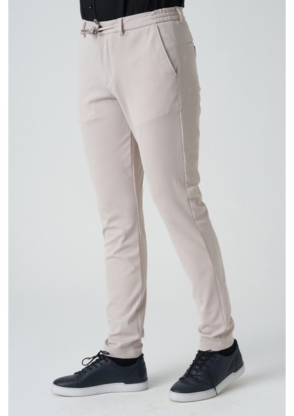 Barreiro P1036 Slim Fit Twis Bağcıklı Likralı Jogger Pantolon Bej