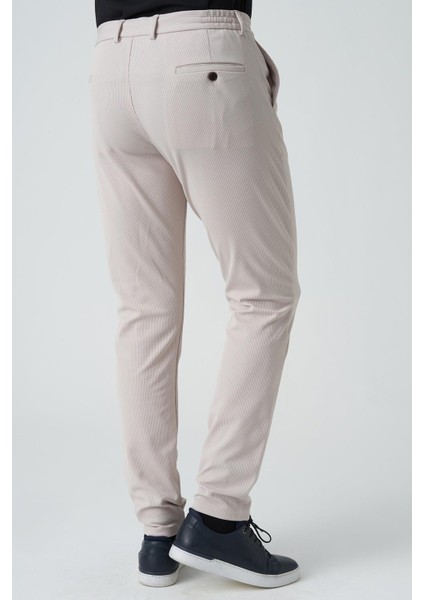 Barreiro P1036 Slim Fit Twis Bağcıklı Likralı Jogger Pantolon Bej