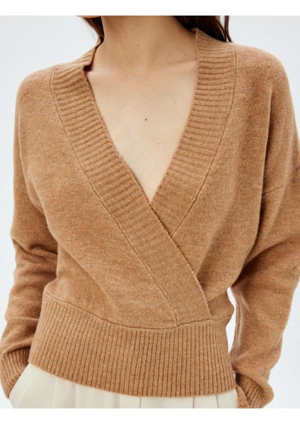 Kruvaze Triko Kazak Yün Karışımlı V Yaka Uzun Kollu indirimleri