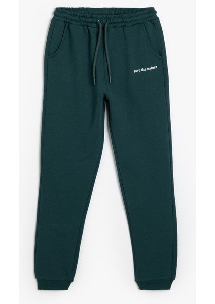 Jogger Eşofman Altı Slogan Baskılı Cepli Beli Bağlamalı