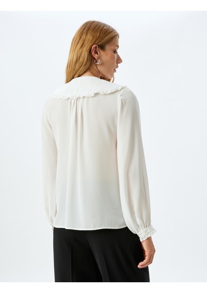 Uzun Kollu Fırfırlı Geniş Bebe Yaka Şifon Gömlek fırsatları