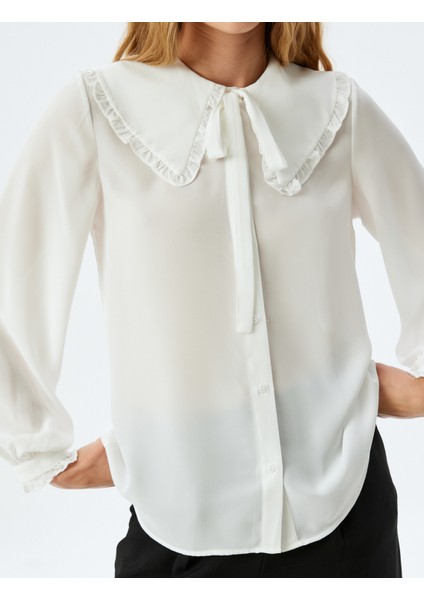 Uzun Kollu Fırfırlı Geniş Bebe Yaka Şifon Gömlek indirimleri