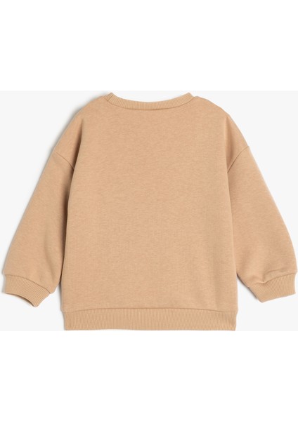 Sweatshirt Ayıcık Baskılı Uzun Kollu Bisiklet Yaka Pamuklu Şardonlu