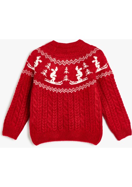 Triko Kazak Kayak Desenli Uzun Kollu Yuvarlak Yaka fiyatları