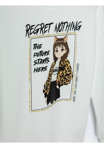 Sweatshirt Baskı Detaylı Bisiklet Yaka Uzun Kollu Şardonlu modelleri