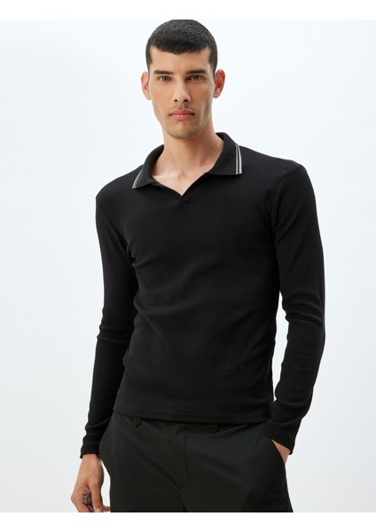 Slim Fit Tişört Uzun Kollu V Yaka Polo Pamuklu