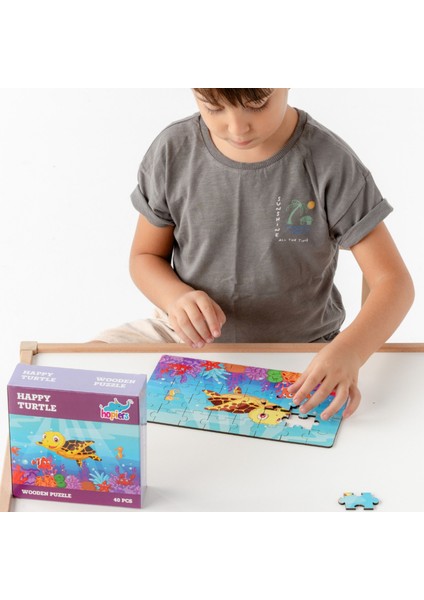 Montessori Happy Turtle Ahşap 40 Parça Puzzle Seti/ 1+ Yaş/ Eğitici, Öğretici ve Güvenli Çocuk Oyuncağı