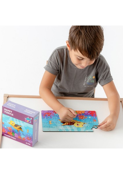 Montessori Happy Turtle Ahşap 40 Parça Puzzle Seti/ 1+ Yaş/ Eğitici, Öğretici ve Güvenli Çocuk Oyuncağı