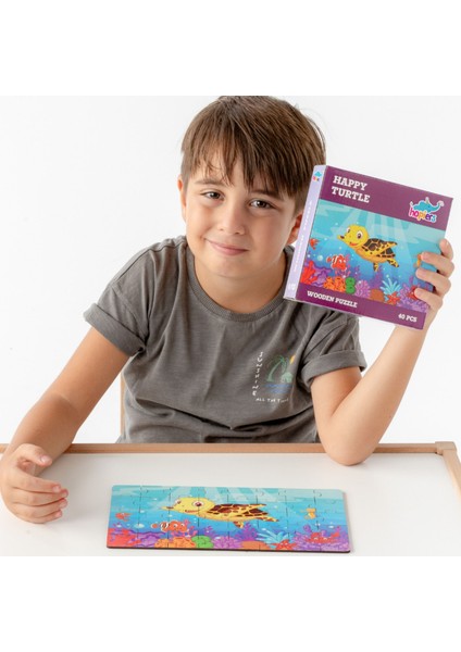 Montessori Happy Turtle Ahşap 40 Parça Puzzle Seti/ 1+ Yaş/ Eğitici, Öğretici ve Güvenli Çocuk Oyuncağı