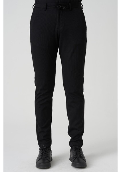 Barreiro P1036 Slim Fit Twis Bağcıklı Likralı Jogger Pantolon Siyah