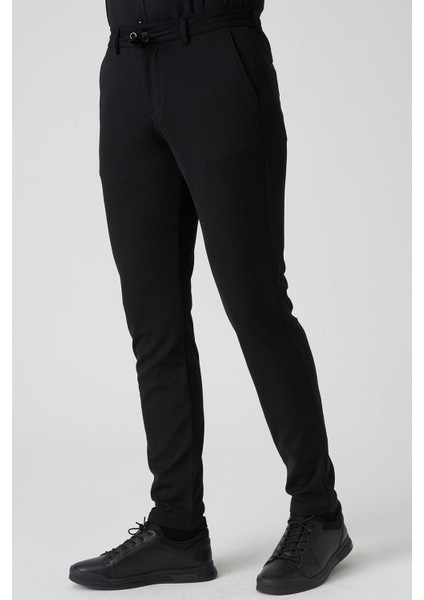 Barreiro P1036 Slim Fit Twis Bağcıklı Likralı Jogger Pantolon Siyah