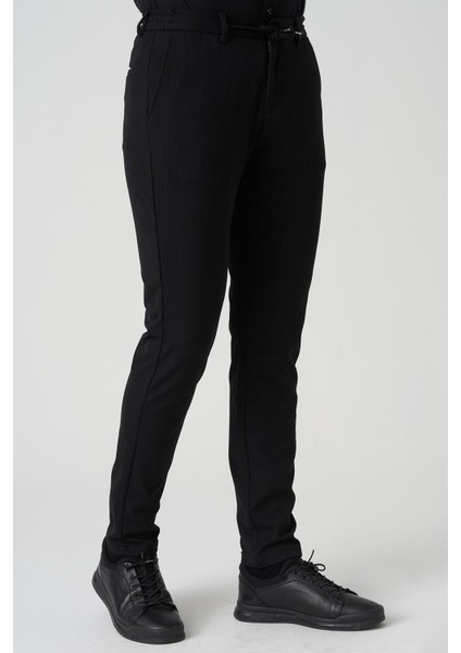 Barreiro P1036 Slim Fit Twis Bağcıklı Likralı Jogger Pantolon Siyah