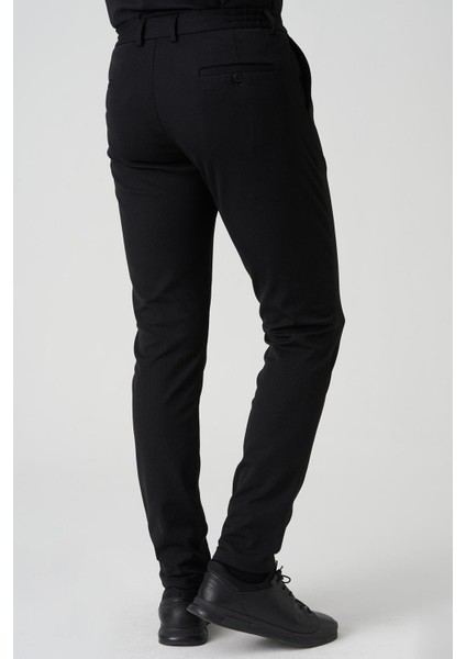 Barreiro P1036 Slim Fit Twis Bağcıklı Likralı Jogger Pantolon Siyah