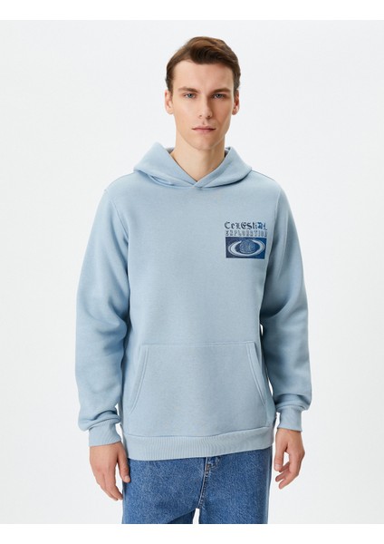 Arkası Baskılı Hoodie Uzay Temalı Kanguru Cepli Rahat Kesim