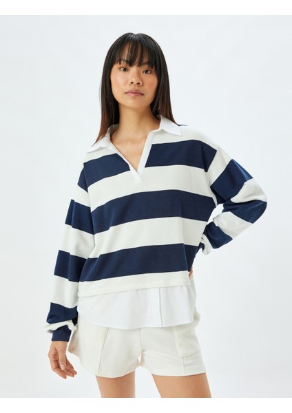 Gömlek Yaka Sweatshirt Oversize Renk Bloklu Şardonlu modelleri