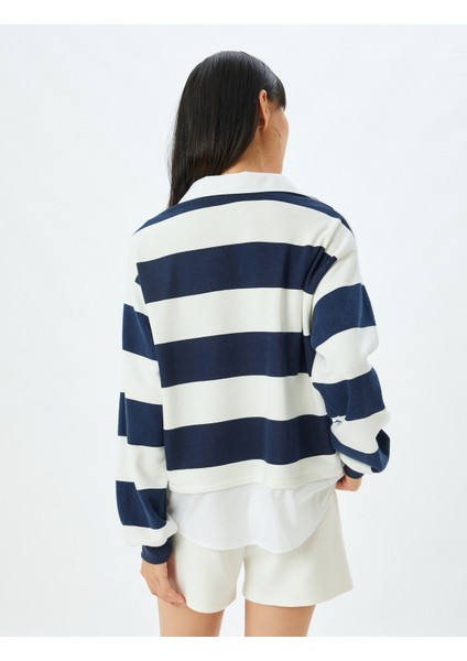 Gömlek Yaka Sweatshirt Oversize Renk Bloklu Şardonlu fırsatları