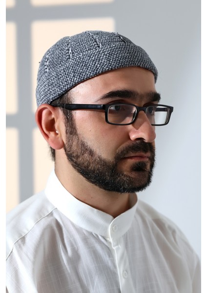 Gri Katlamalı Çift Renk Kışlık Kadife Takke