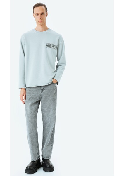 Bisiklet Yaka Oversize Pamuk Karışımlı Lisanslı One Piece Sweatshirt