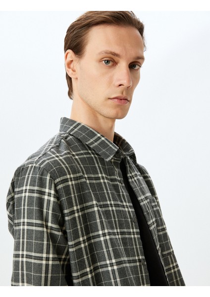 Uzun Kollu Cep Detaylı Viskon Karışımlı Ekose Gömlek Ceket